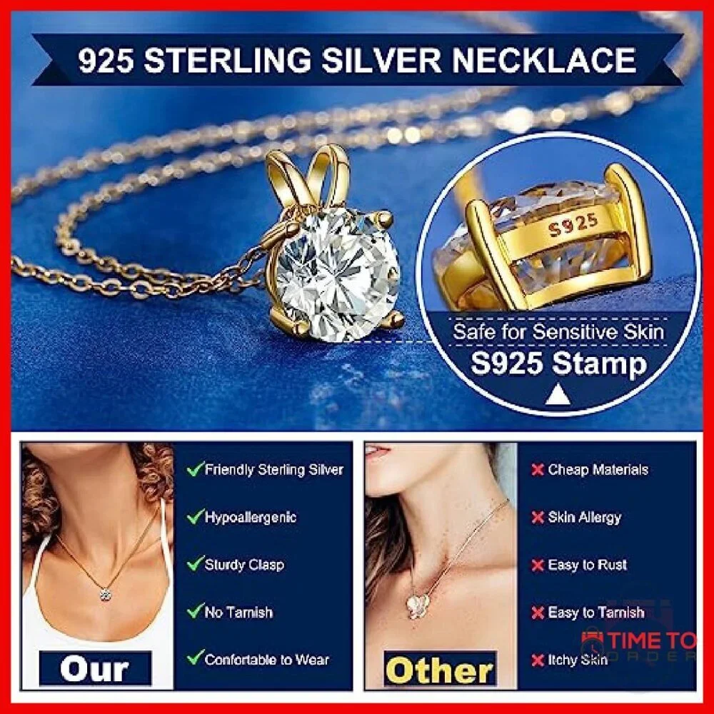 Lab-Created Moissanite Pendant Necklace 18K Gold Vermeil Sterling Silver
